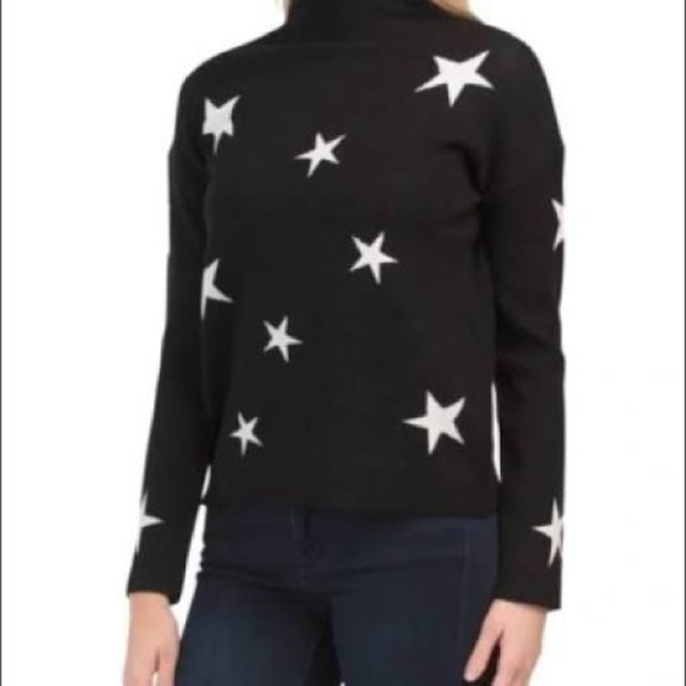 Tahari Black and White Star Turtleneck Sweater